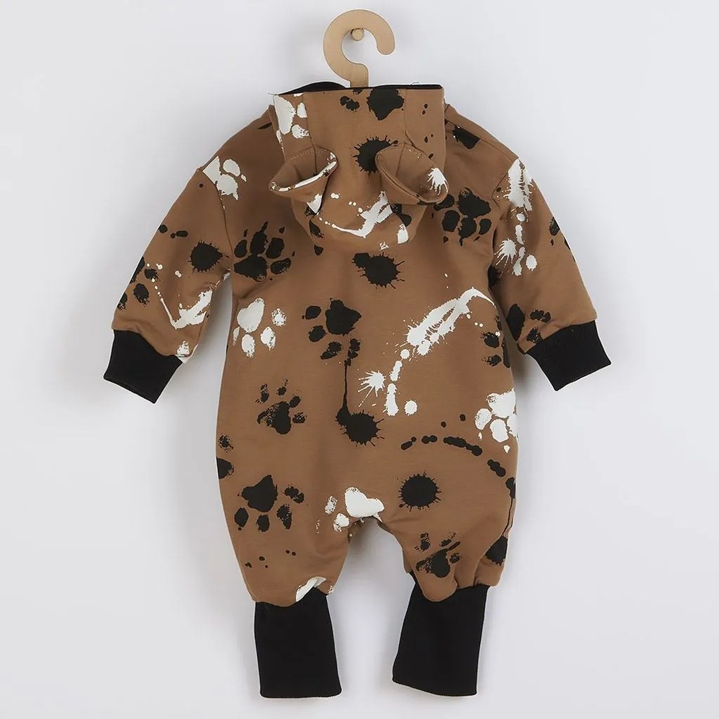 Baba pamut kezeslábas kapucnival fülekkel New Baby mancsát mustárszín, vel. 62 (3-6 h)