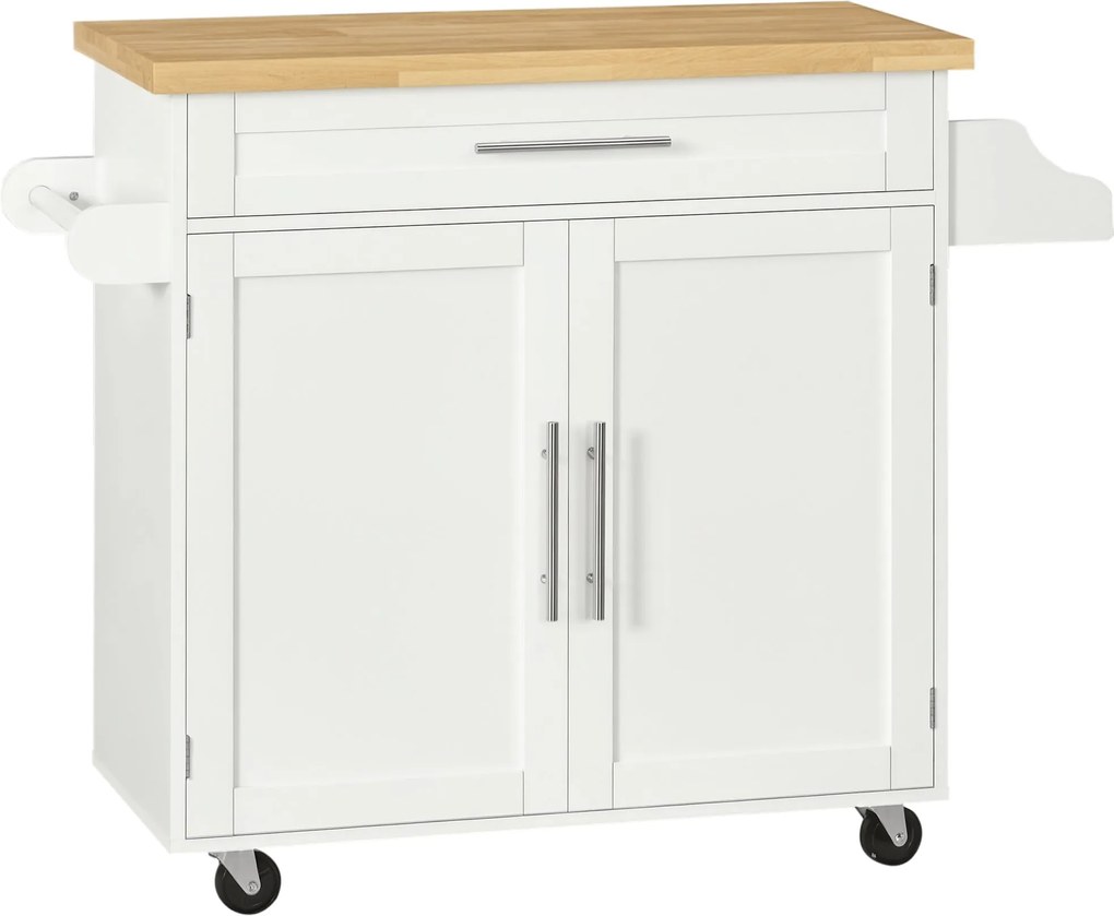 HOMCOM Konyhai Sziget Konyhai Kocsi Kerekeken Munkafelülettel, Tálalókocsi Fiókkal, Fűszerelvő és Törölközőtartóval, Konyhai Kocsi a Konyhához és Étke