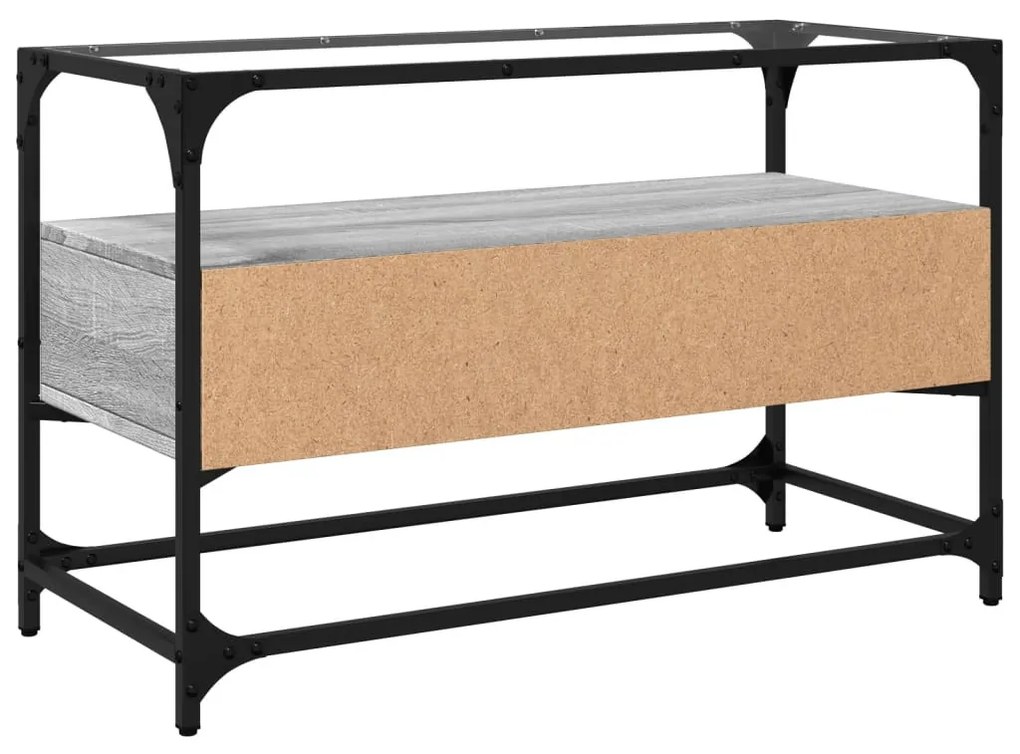 szürke sonoma szerelt fa TV-szekrény üveglappal 80 x 35 x 51 cm