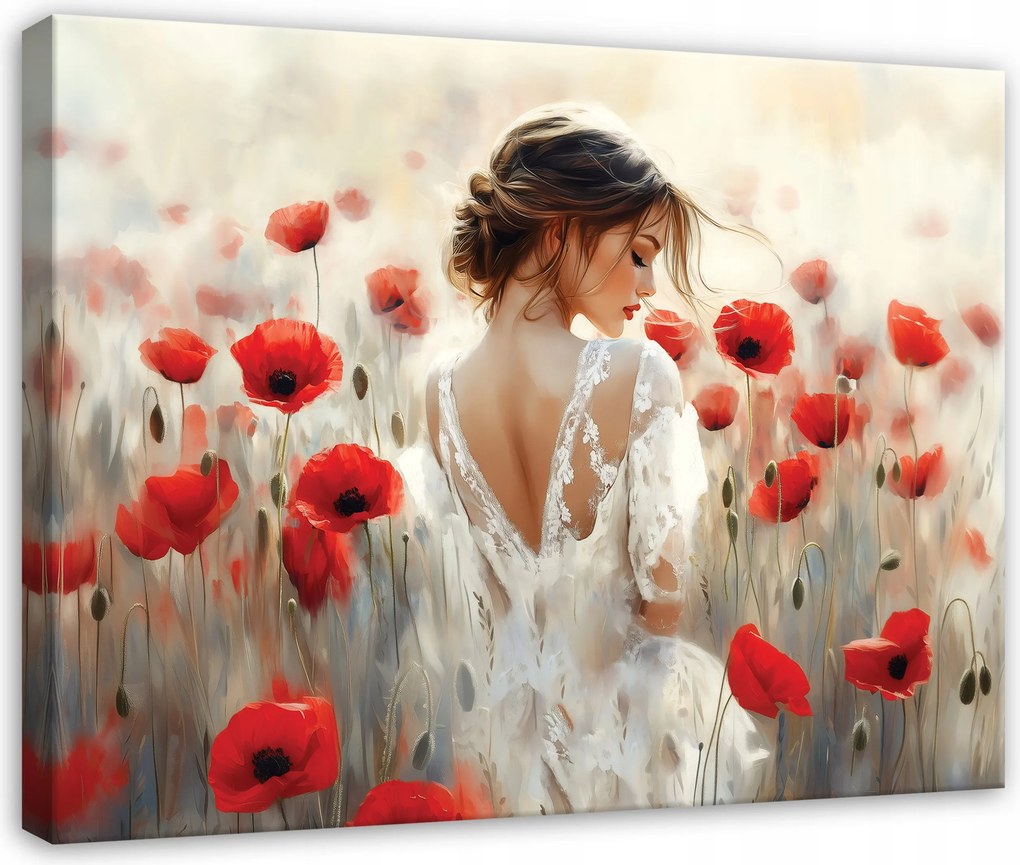 Vászonkép Nő Virágok Pipacsok Absztrakt Hálószoba Nappali Vászon 60x40
