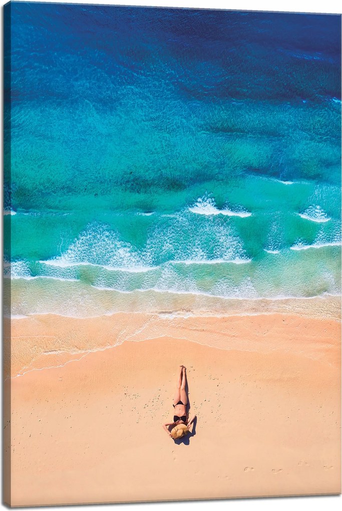 Vászonkép Nő Tengerpart Nap Hullámok 40x60 cm Ideális ajándék
