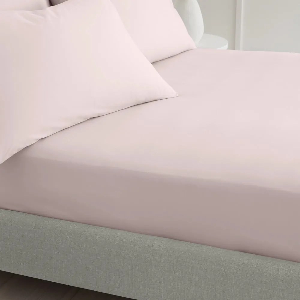 Rózsaszín gumis pamut-perkál lepedő 185x200 cm Cotton Percale – Bianca