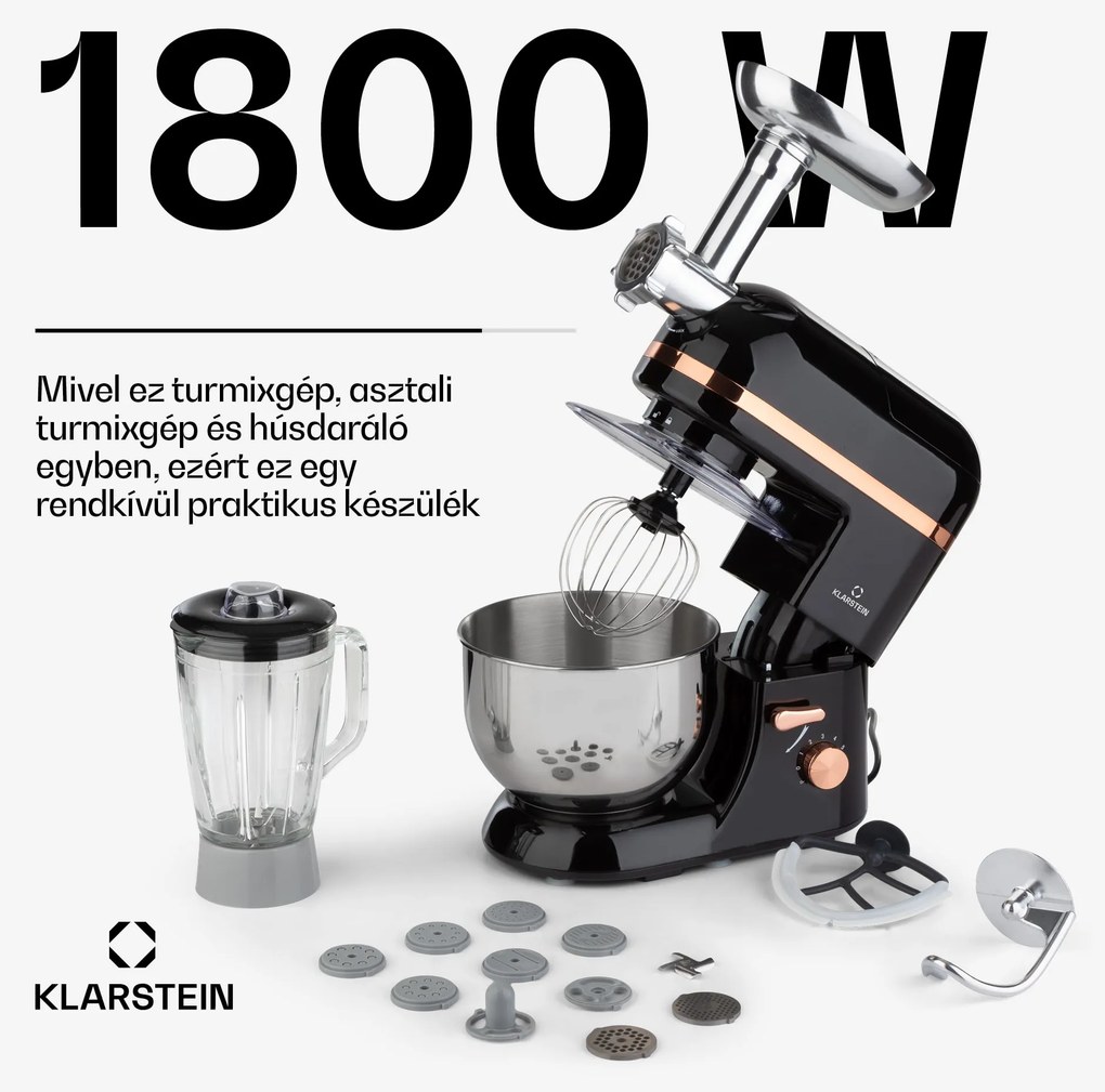 Klarstein Lucia Elegance, konyhai robotgép, mixer, húsdaráló, 1800 W, BPA mentes