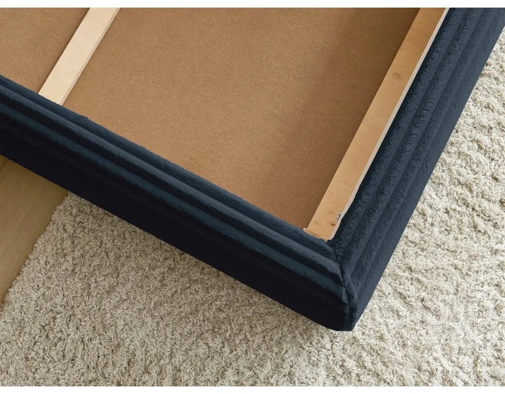 Sötétkék kárpitozott ágyneműtartós franciaágy ágyráccsal 160x200 cm Jade – Bobochic Paris