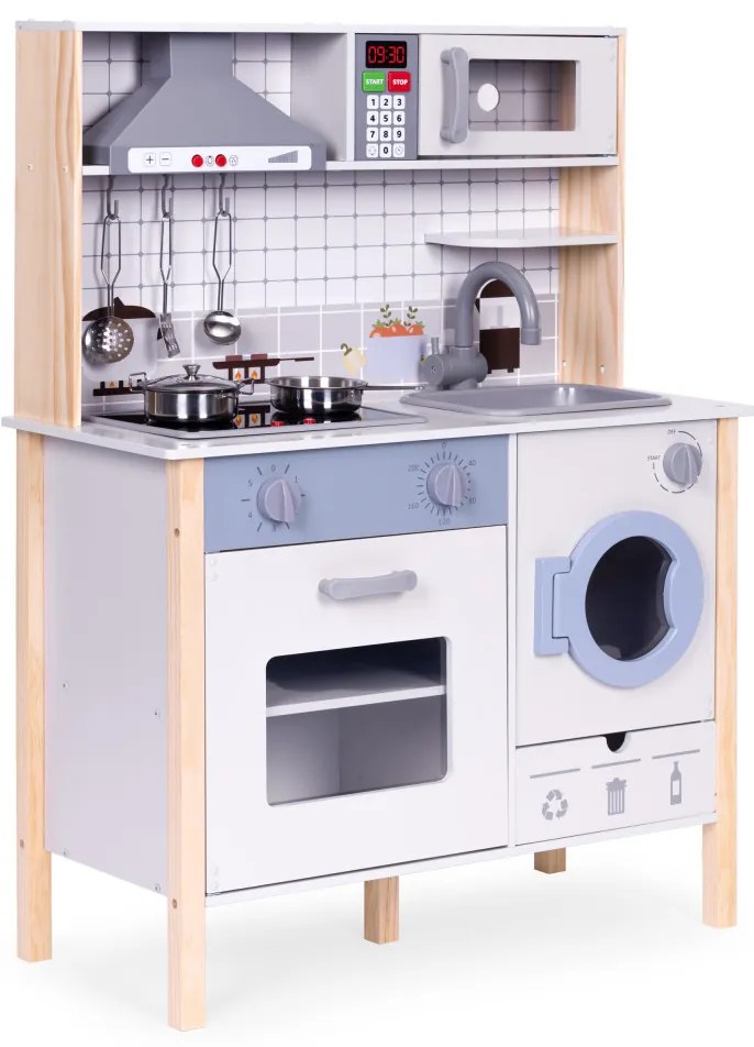 Fa játékkonyha hangokkal sütővel mosógéppel konyhai kiegészítőkkel led