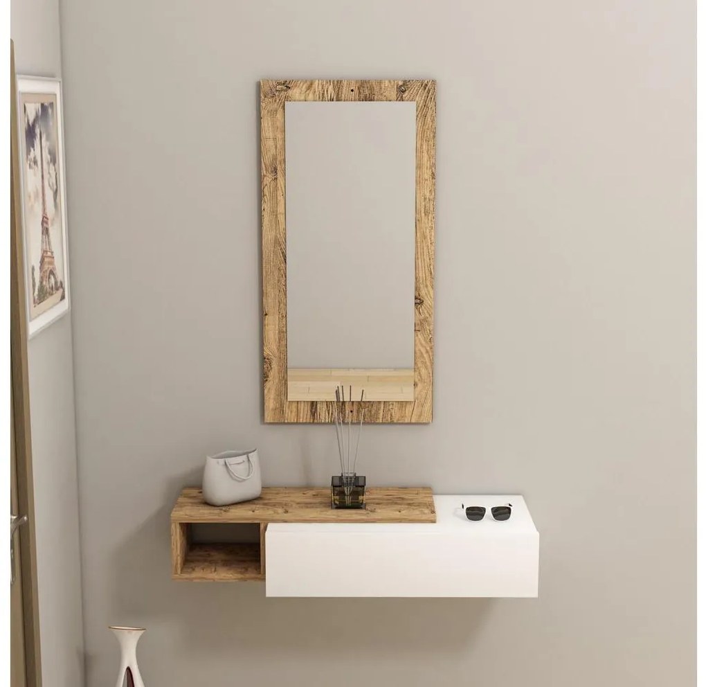 Fali polc + tükör VIEN fehér/atlanti fenyő