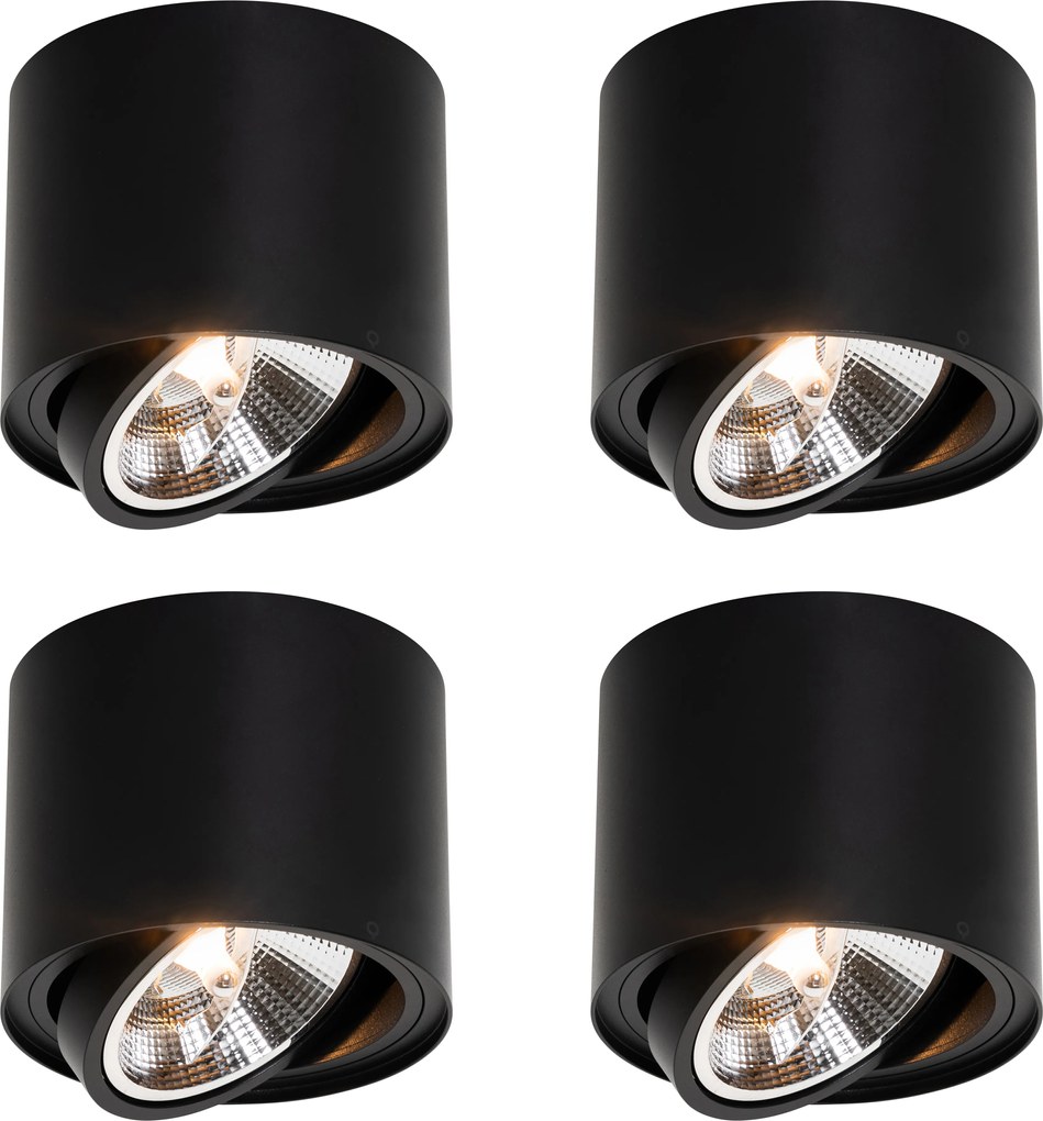 4 darabos modern fekete forgatható és dönthető mennyezeti spotlámpa készlet AR111 - Rondoo Up