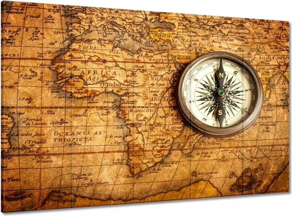 Vászonkép 100x70 Régi térkép és iránytű motívum k