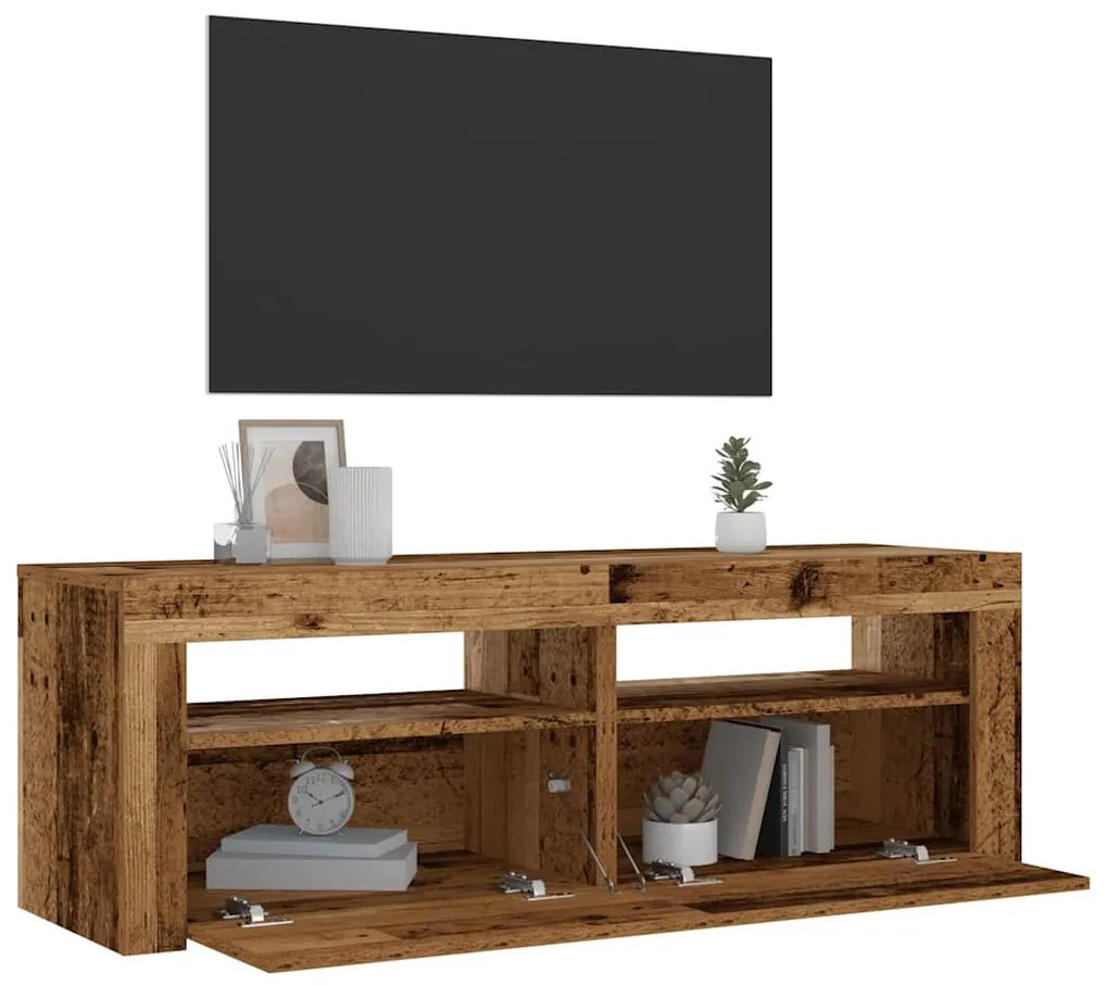 2 db antik fa színű éjjeliszekrény LED-del 60 x 35 x 40 cm