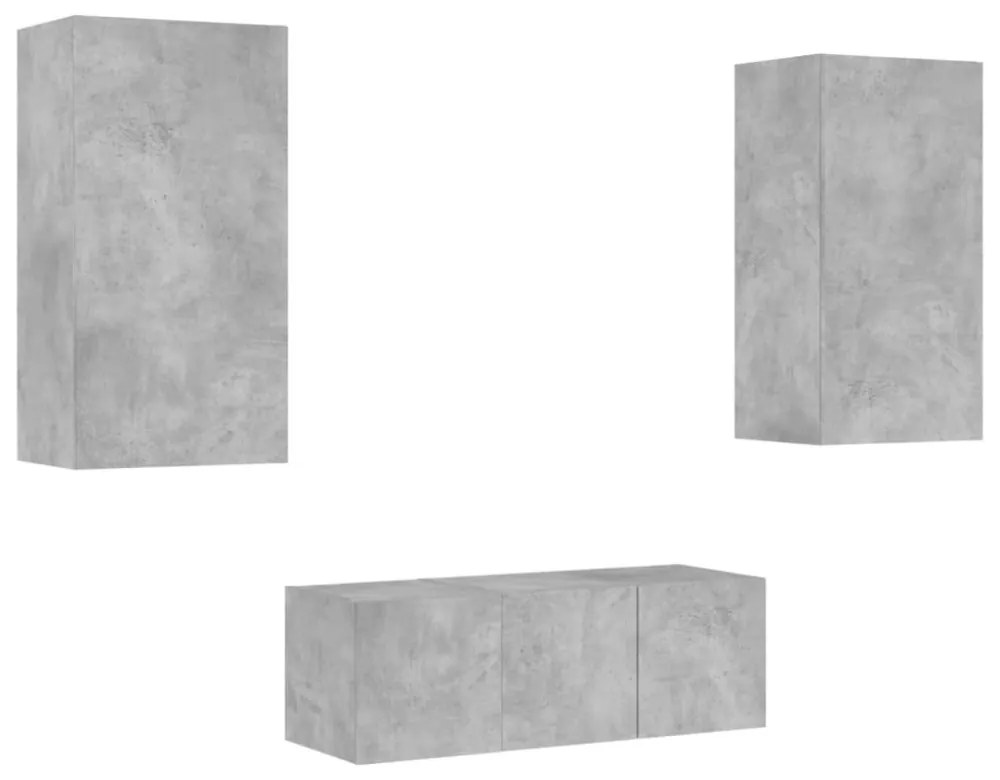 vidaXL 4 darab betonszürke szerelt fa fali TV-bútor LED-del