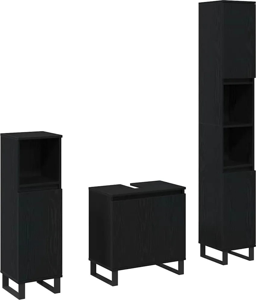 vidaXL Fürdőszoba bútor szett 3 pcs Fekete tölgy Mérnöki fa és fém
