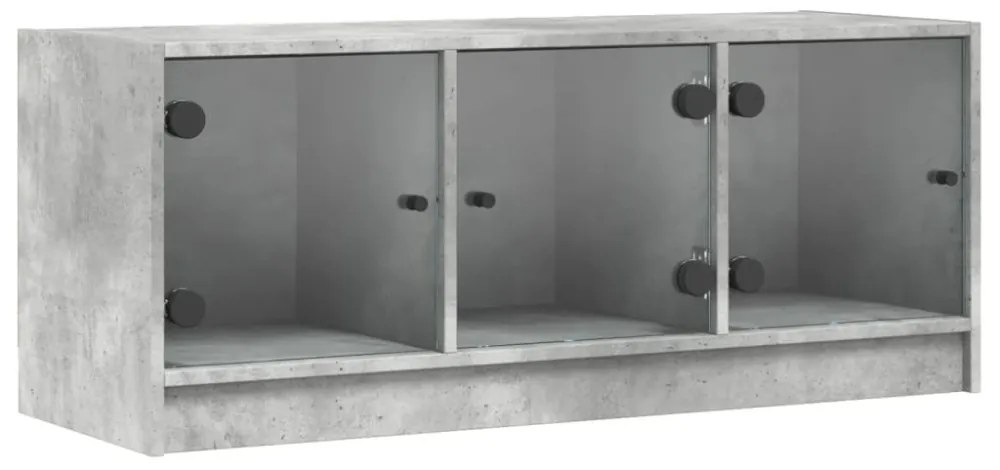 betonszürke TV-szekrény üvegajtókkal 102 x 37 x 42 cm