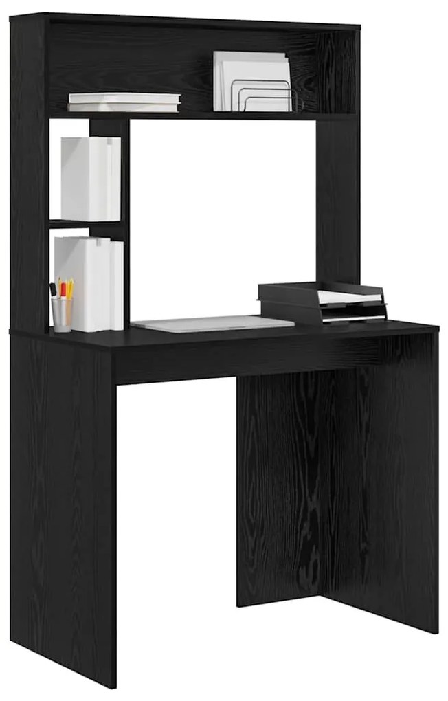 Asztal polcokkal tárolóval Musta tammi 91 x 50 x 149 cm Faanyag