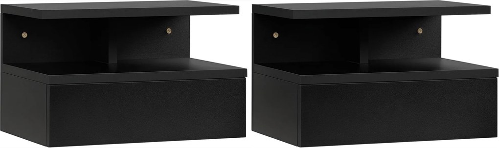 HOMCOM 2 darabos Függő Éjjeliszekrény Készlet 1 Fiókkal és Nyitott Polccal 35x32x22,5 cm Fekete | Aosom