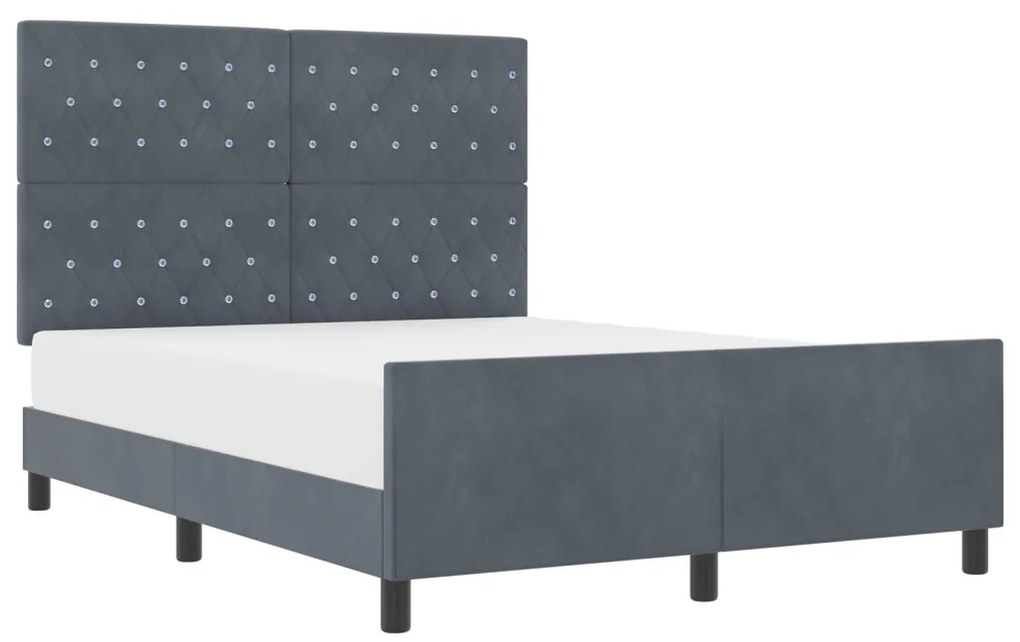 Ágykeret fejtámlával Sötétszürke 140 x 190 cm Bársony