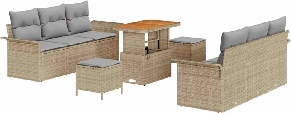 vidaXL Kerti Kanapé Szett párnával 9 pcs Bézs polirattan