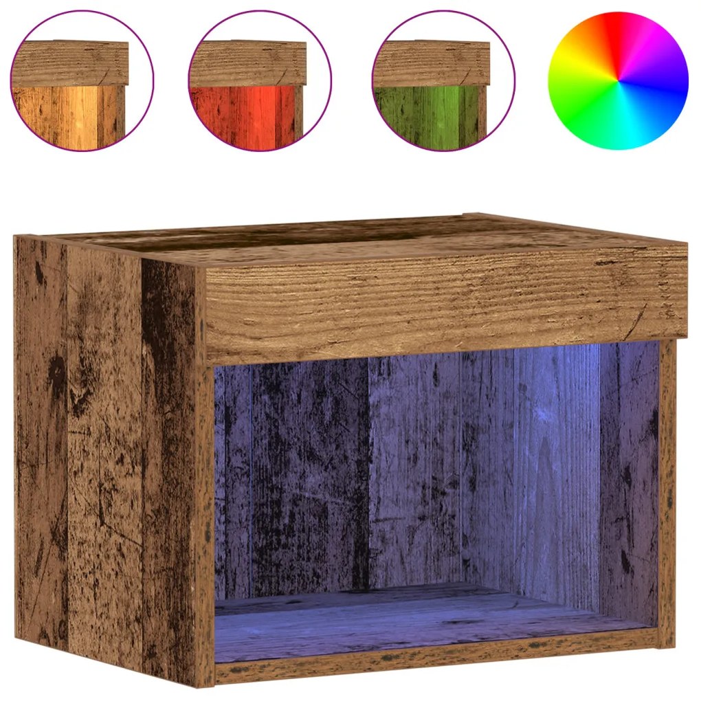 LED világítással ellátott faliszekrények 2 db Régi fa 40x30x30 cm