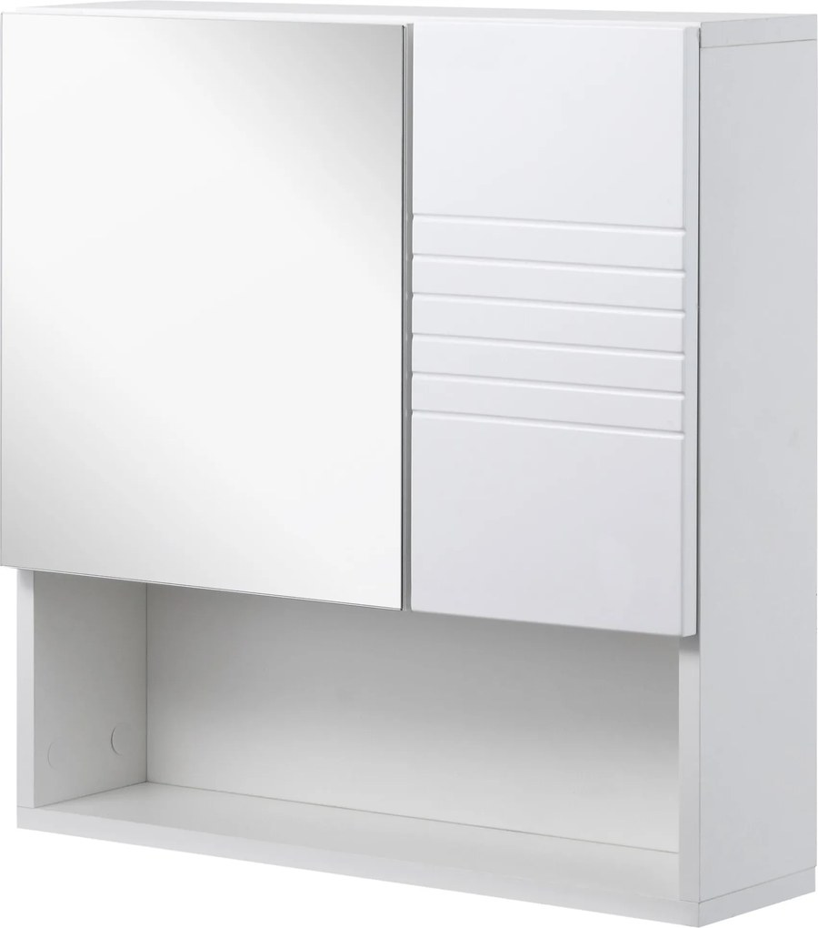 kleankin Fürdőszobai Tükörszekrény, Falra Szerelhető Fürdőszobai Szekrény, 54x15x55cm, Fehér | Aosom