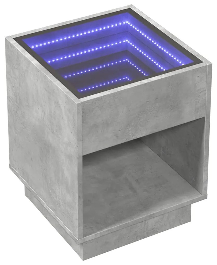 betonszürke végtelen hatású LED-es dohányzóasztal 40x40x50 cm