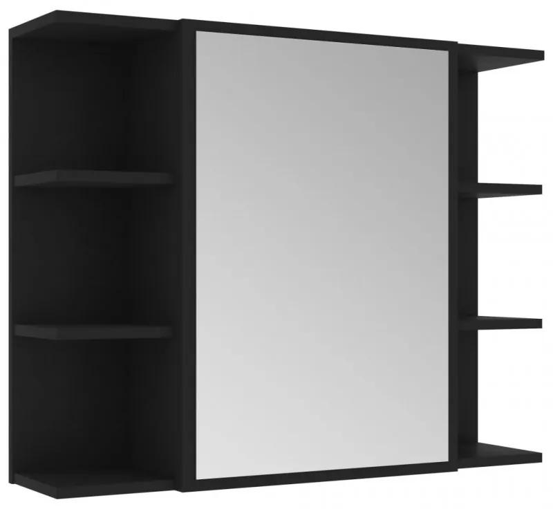 Fekete forgácslap fürdőszobai tükör 80 x 20,5 x 64 cm