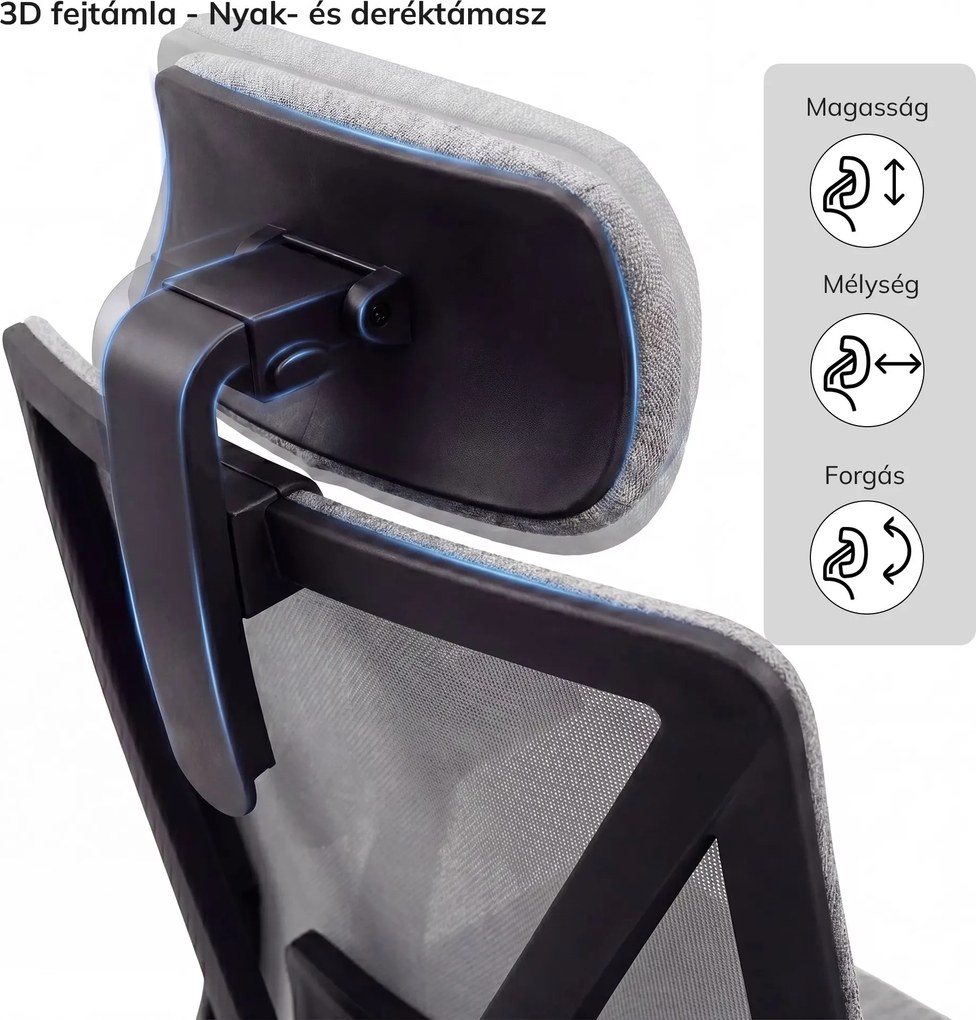 Ergonómikus, forgó irodai szék hálós háttámlával, szürke: VECTOR