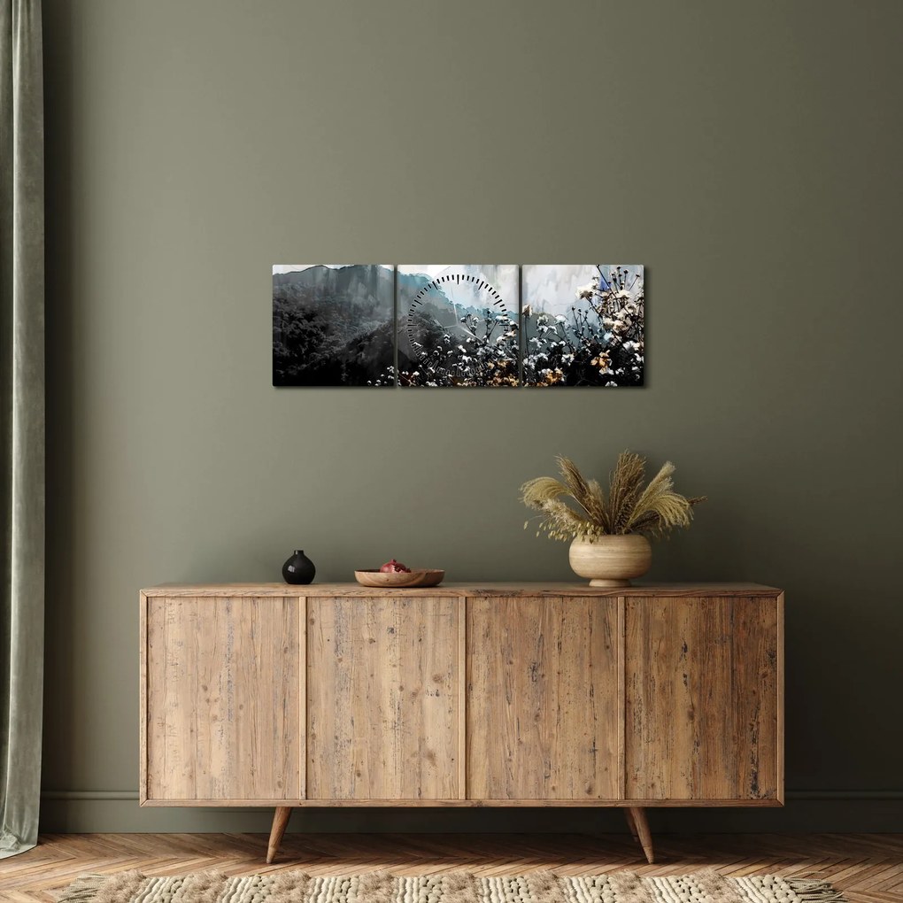 Kép - Vadvirágok illusztrációja (órával) (90x30 cm)