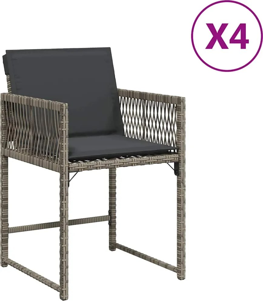 vidaXL 4 db szürke polyrattan kerti szék párnával