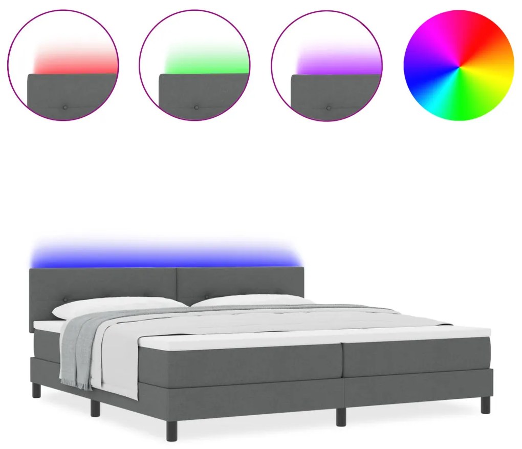 Box Spring Ágy Matracccál & LED Szürke 200x200 cm Textil
