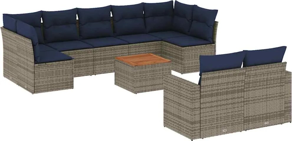 vidaXL 10 részes szürke polyrattan kerti ülőgarnitúra párnával