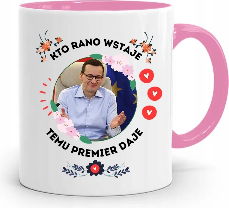 Rózsaszín Politikai Bögre Mateusz Morawiecki Miniszterelnök fényképes nyomtatással