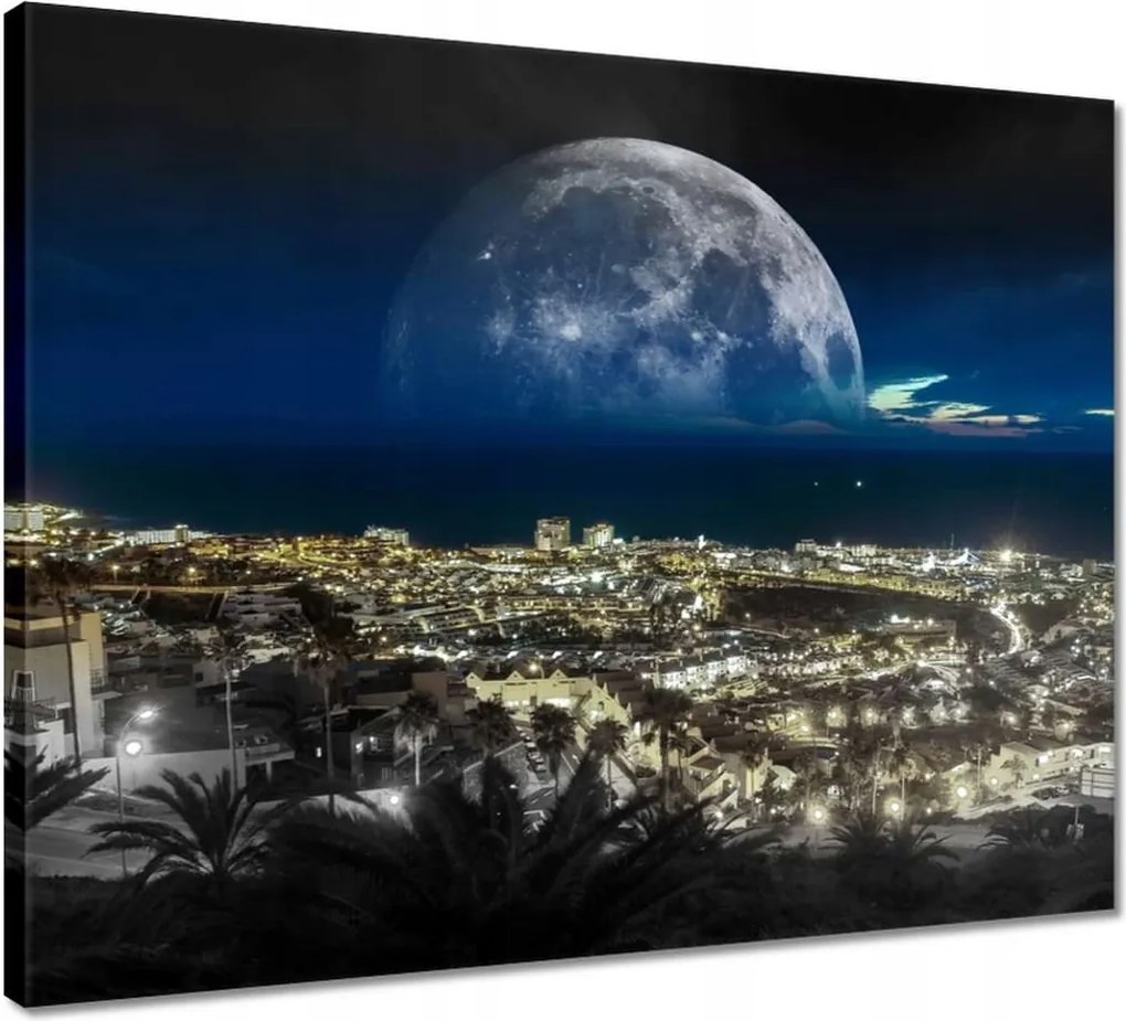 Vászonkép 50x40 Hold a város felett Éjszaka