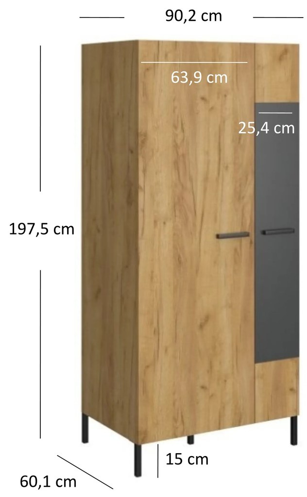 Ruhásszekrény Shanna (arany craft tölgy + antracit). Akció -18%. 1053223
