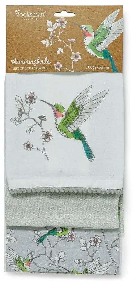 Hummingbirds 3 db-os szürke pamut konyharuha szett - Cooksmart ®