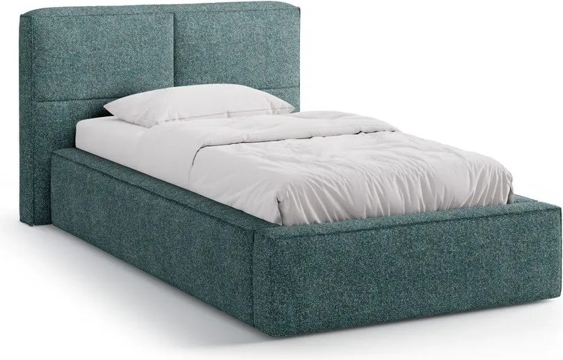 Türkiz kárpitozott ágyneműtartós egyszemélyes ágy ágyráccsal 90x200 cm Darren – Micadoni