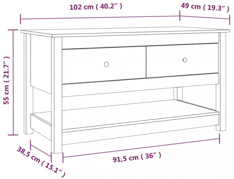 fekete tömör fenyőfa dohányzóasztal 102 x 49 x 55 cm