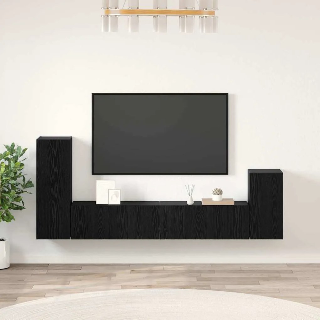 Fali TV Szekrény Falra szerelhető 4 pcs Fekete tölgy Faanyag