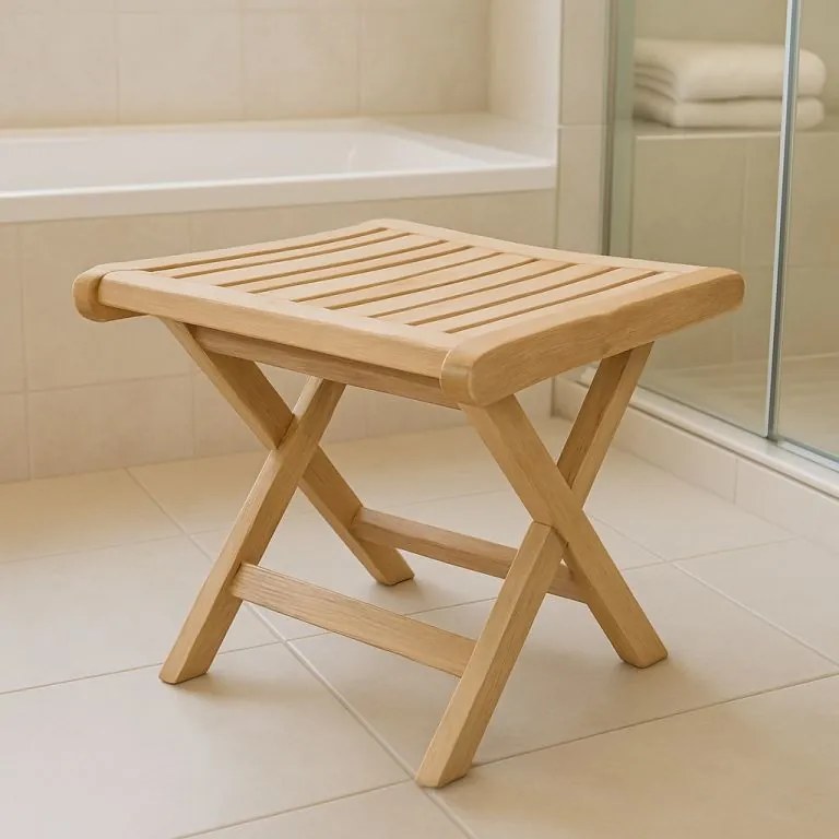 Összecsukható teakfa szék Divero fürdőszobába 45 cm