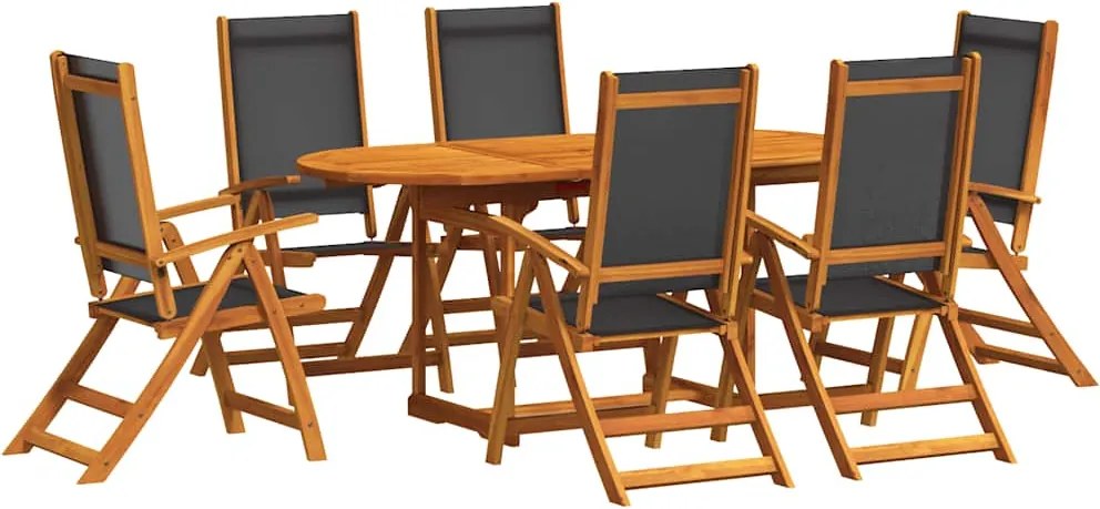 vidaXL 7 részes tömör akácfa és textilén kerti étkezőgarnitúra