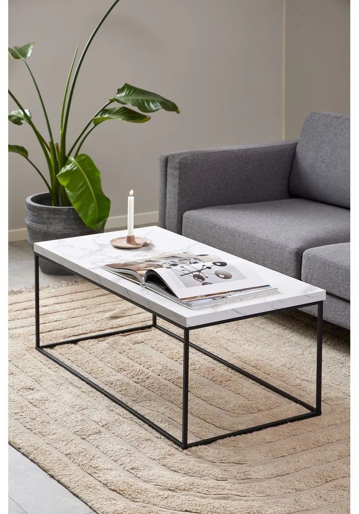 Fehér dohányzóasztal márvány dekoros asztallappal 55x110 cm Barossa – Actona