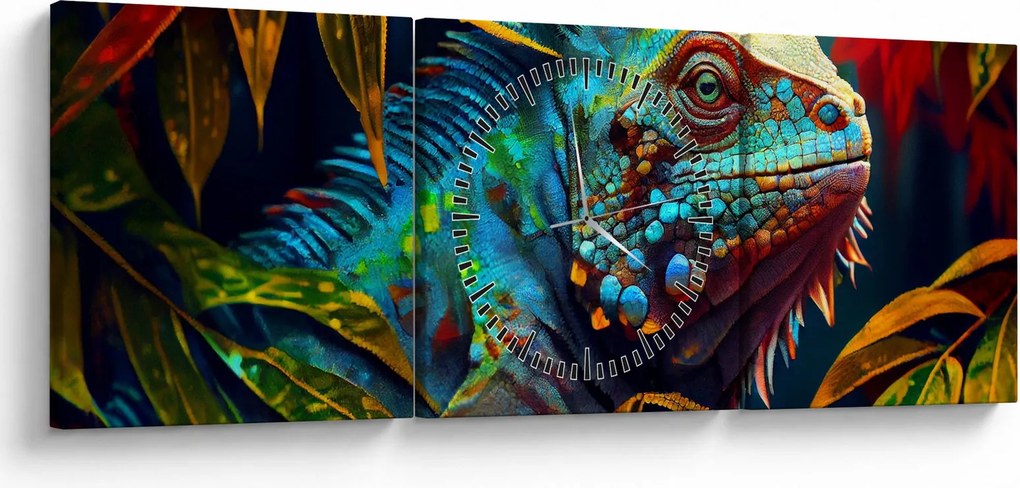 Kép - Színes leguán (órával) (90x30 cm)