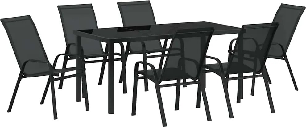 vidaXL Kert étkező szett 7 pcs Fekete Porfestett acél