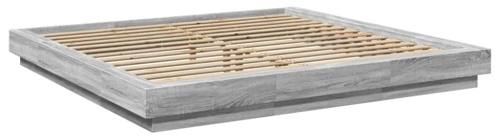 szürke sonoma színű szerelt fa ágykeret LED-del 200x200 cm