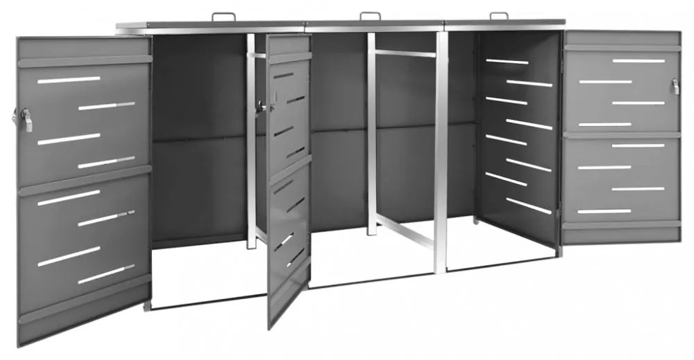 acél tároló három gurítható szemeteskukához 207x77,5x112,5 cm