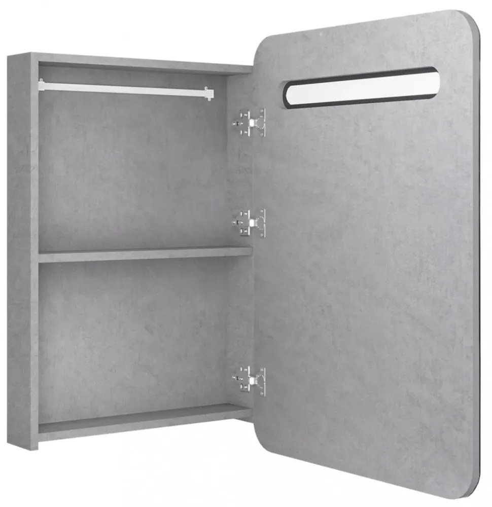 betonszürke LED-es tükrös fürdőszobaszekrény 60 x 11 x 80 cm