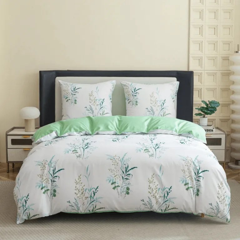 Mikroszálas flanel ágyneműhuzat VERDELLE fehér-zöld Ágyneműhuzat mérete: 2 db 70 x 90 cm | 200 x 220 cm