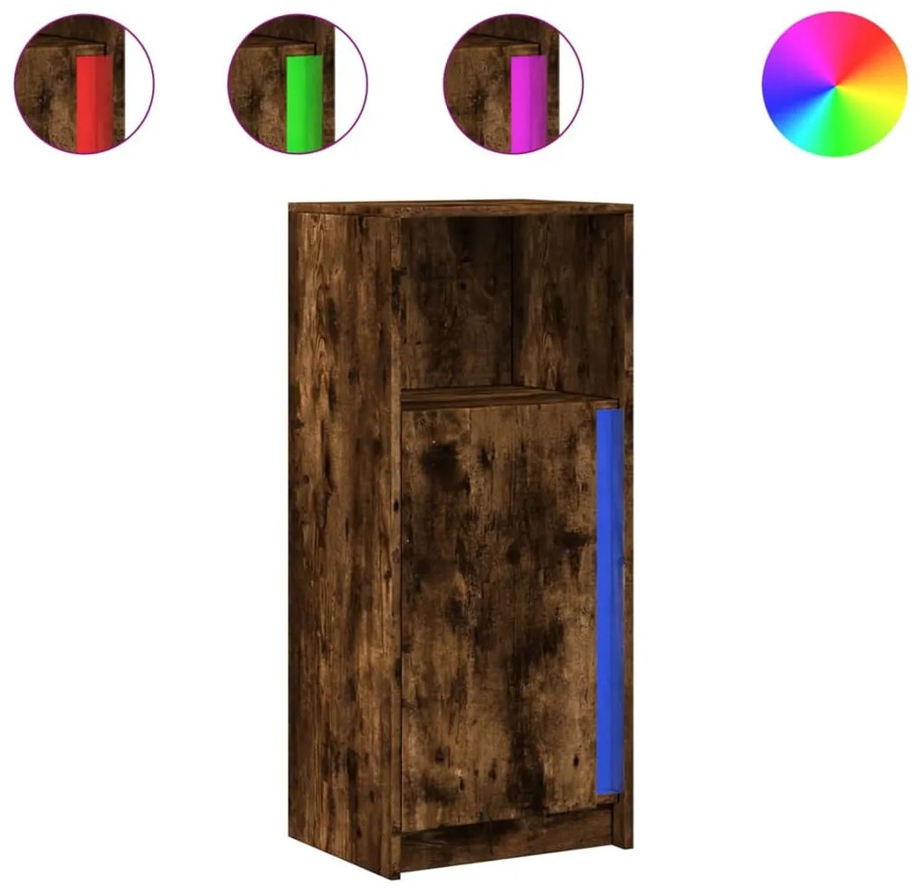 füstös tölgy szerelt fa tálalószekrény LED-del 42,5x34x100 cm