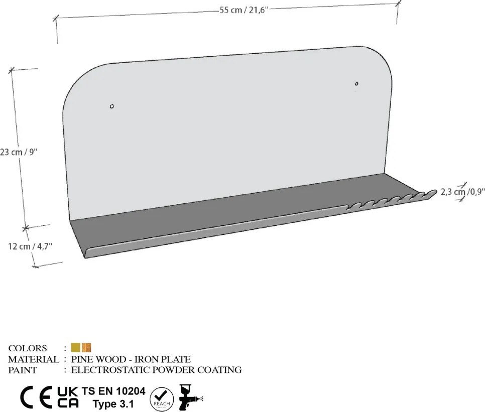 Long fali polc, arany, 55 cm