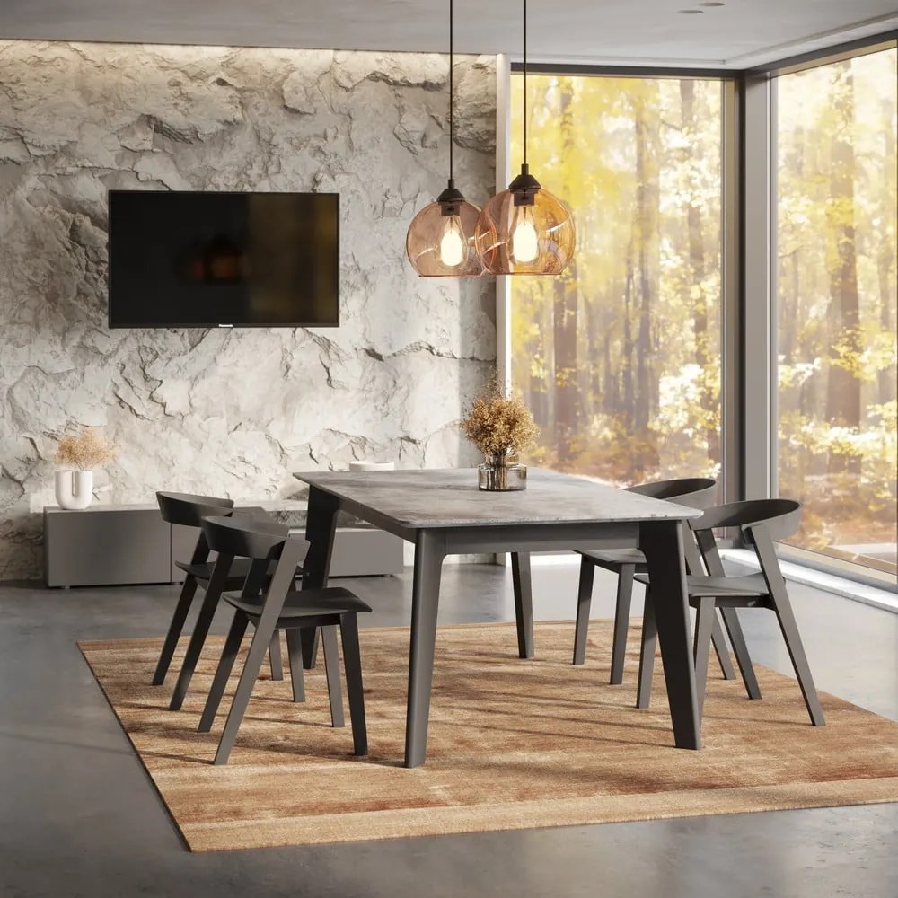 Fekete bővíthető étkezőasztal beton dekoros asztallappal 100x180 cm Shadow – TemaHome