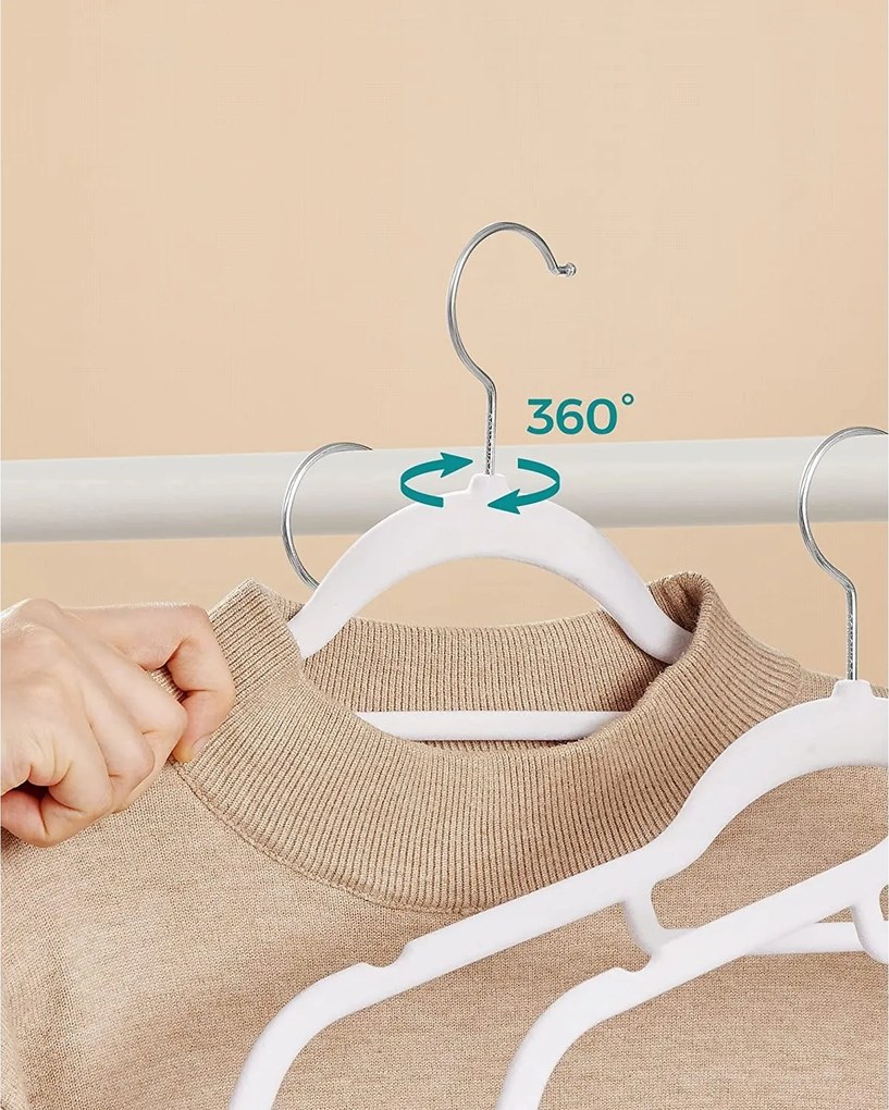 Bársony vállfa, csúszásmentes ruhaakasztó 50 db, fehér