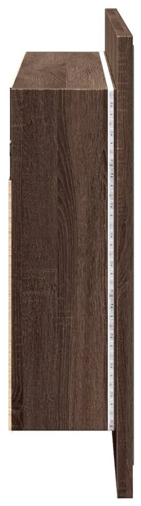 barna tölgy akril LED-es tükrös fürdőszobaszekrény 90x12x45 cm